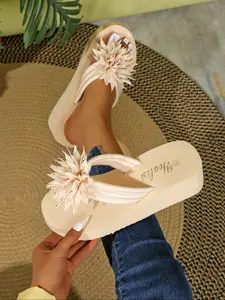 Women's New Eva Wedge Sandals, Fashion Sequin Floral Decor, Slip-On Comfortable, Perfect for Beach Party, Home Leisure