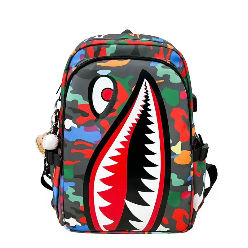 Sprayground D2D Camo Shark Design Backpack, Equipped with USB Port, for Modern Travelers