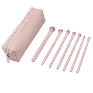 7-Piece Pink Makeup Brush Set with Storage Pouch | Soft Synthetic Brushes for Foundation, Eyeshadow, Blush & Concealer, Complete Makeup Kit for Beginners & Pros