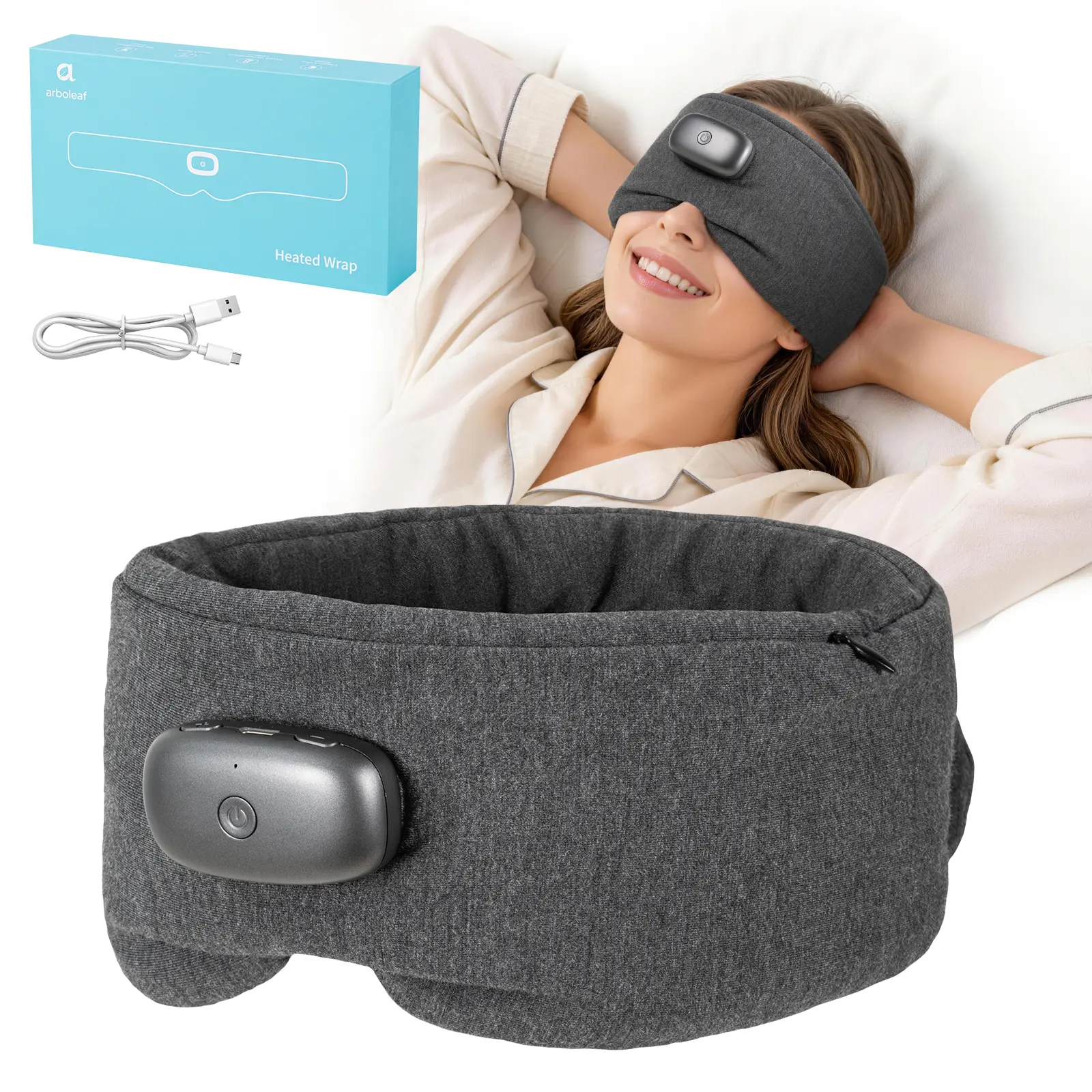 arboleaf Heated Sleep Mask with Music & 3 Temp Levels Total Blackout for Better Sleep
