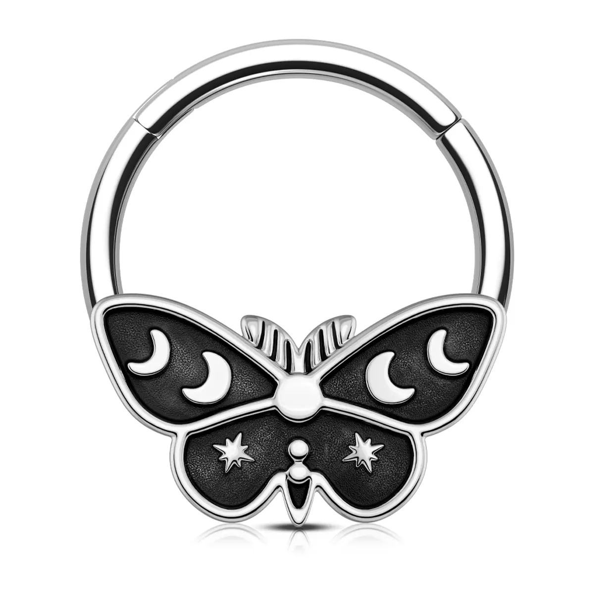Oufer 16G Moon Phase Moth Hinged Segment Septum Ring Daith Piercing Jewelry