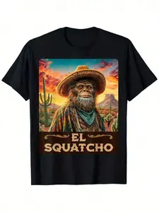 Guardian Of The Desert Bigfoot Sasquatch El Squatcho Men's Summer Casual T-Shirt Comfortable - Breathable Soft Slightly Stretching Street Hip Hop Style T-Shirt All-Season Wear Individuality Unisex Top 180ggraphic Tees Men Shirts Streetwear White Shirt Bla