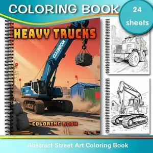 Heavy Truck & Construction Machinery Coloring Book, Mechanical Power Theme, Perfect for Kids & Adults Who Love Engineering Vehicles