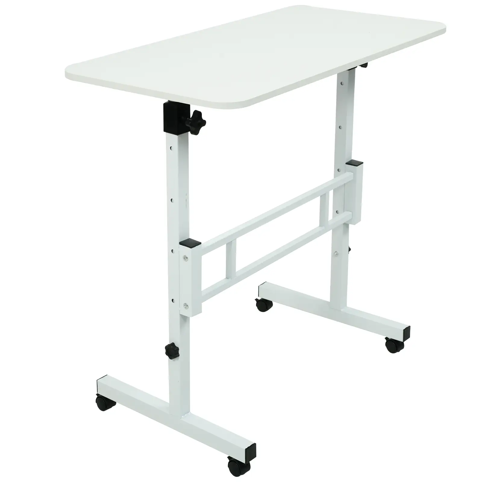 Standing Desk Adjustable Height, Mobile Stand Up Desk with laptop with Lockable Wheels, Computer Workstations, Lift Desk Sturdy Ergonomic, White/Black