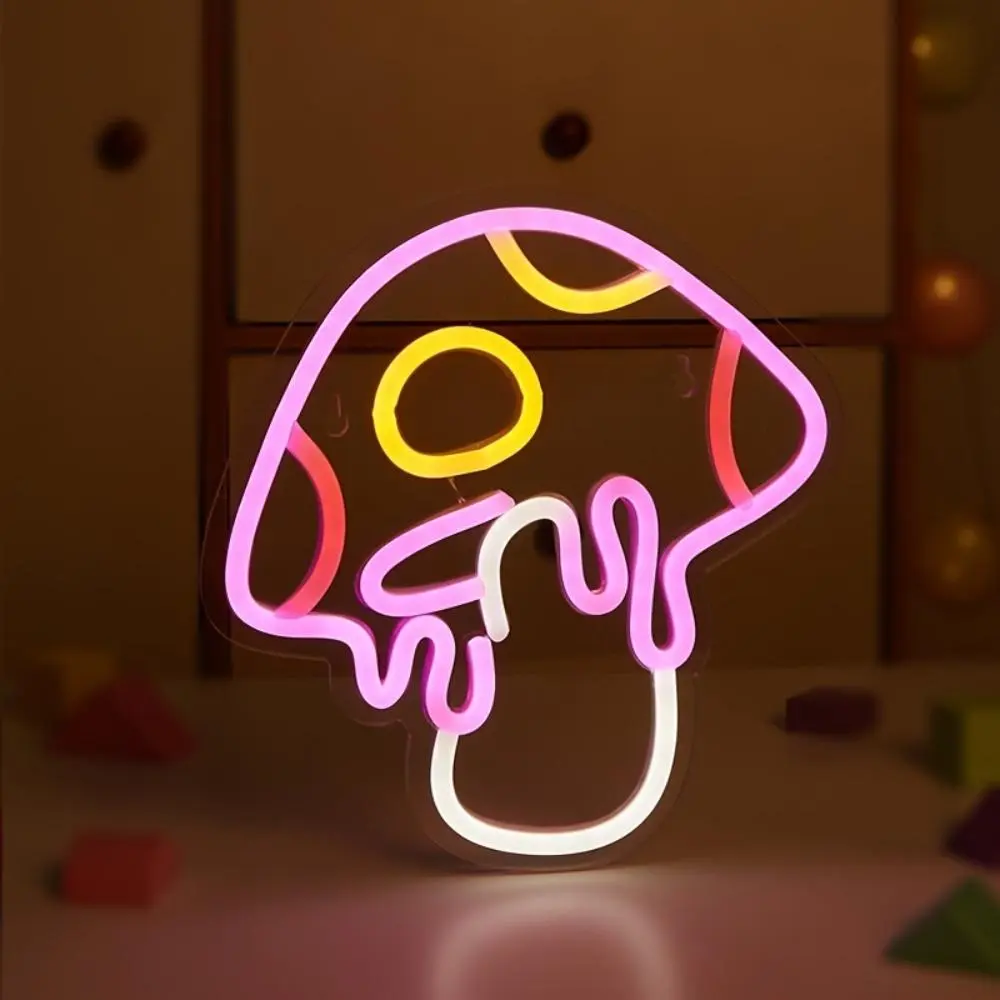 Mushroom Neon Light, Decorative Neon Light for Indoor Bedroom Game Room, Nightlight for Bedroom, USB Powered Christmas Halloween Party Decoration Gift, No Power Plug Needed, Neon Accent Lights