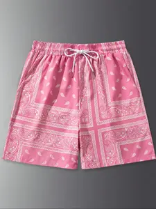 Men's Random Paisley Print Bermuda Shorts, Casual Comfy Regular Fit Shorts for Summer, Men's Bottoms for Daily Wear, Casual Fashionable Shorts