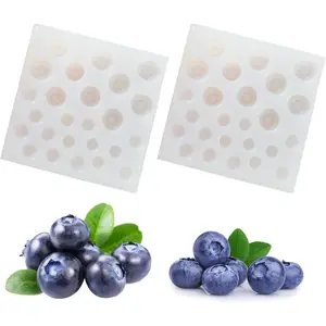 2 Pieces 25-Cavity 3D Blueberry Silicone Molds Nonstick Berry Mold Trays for Baking Gummy Chocolate Fondant Sugar Cake Cupcake Decoration