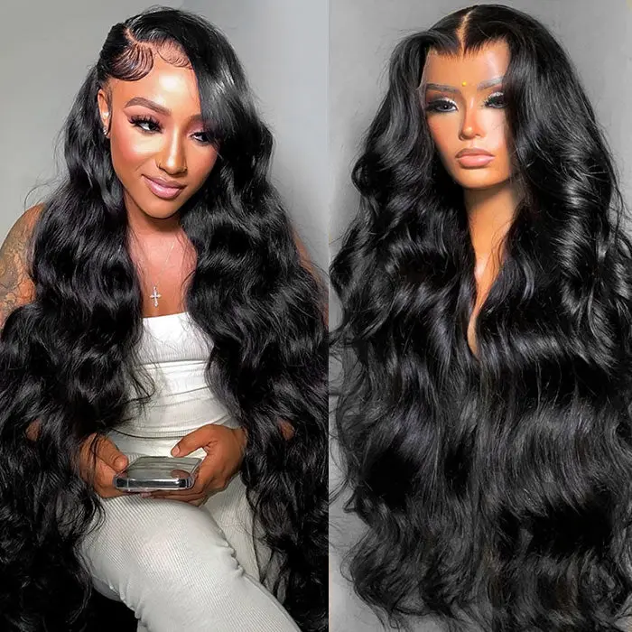 CYNOSURE Human Hair Wigs, Body Wave 13x6 Lace Front, Volumizing High Density with Pre-Bleached Lace and Pre-Plucked Hairline