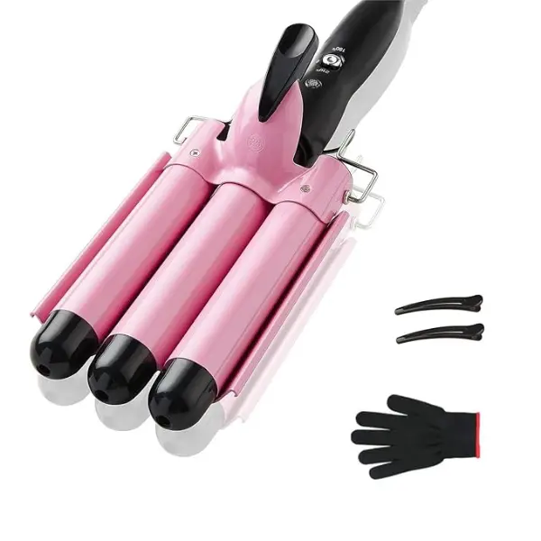 3 Barrel Curling Iron, 1 Inch Crimper Hair Tool for Women with Two Temperature Settings for Comfortable Curling Waves - Curler Comfort Comfort Quick Styling Even Heat Distribution