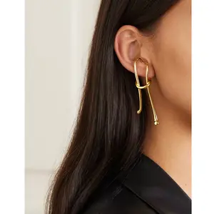 2count Niche Creative Long Earrings,  Wind Ear Hanging, Exaggerated Geometric Ear Clips, Niche Cold Wind Without Pierced Earrings, Suitable for Holiday Wear on Various Occasions ring
