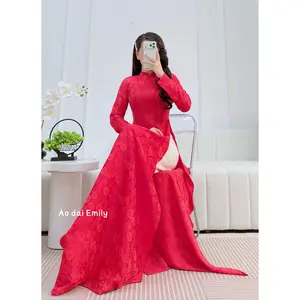 Plain Red Ao dai Gam with Spring flowers pattern Ao dai|| Fairy Dusty