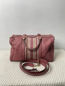 Pre-owned GUCCI Vintage Pink Leather and Canvas Boston Bag