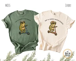 Comfort Colors Funny Auntie T-Shirt, Off To Commit Auntie Foolery Frog Tee, Cute New Aunt Top, Pregnancy Reveal Gift, Coquette Aunt Shirt