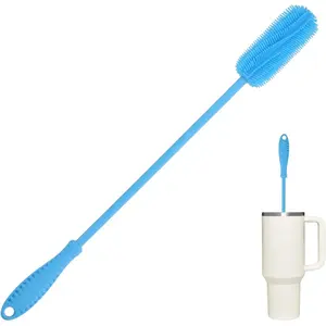 15.7" Silicone Bottle Brush, Water Bottle Cleaner Brush for, , Glass, Thermos Sports Bottle, Vase and Glassware, Bottle Brush Cleaner for Small Narrow Neck Containers (Blue)