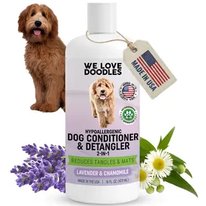 We Love Doodles Dog Conditioner & Detangler 2-in-1 for Soft Manageable Coats USDA Organic Aloe Jojoba Oil Fresh Lavender Chamomile 16 fl oz