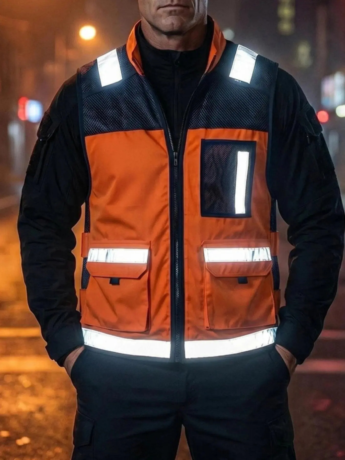 American Style Summer Commuter Tactical Outdoor Men's Workwear, Reflective Safety Emergency High Visibility Vest, Patrol Jacket, Functional Design, Safety Gear