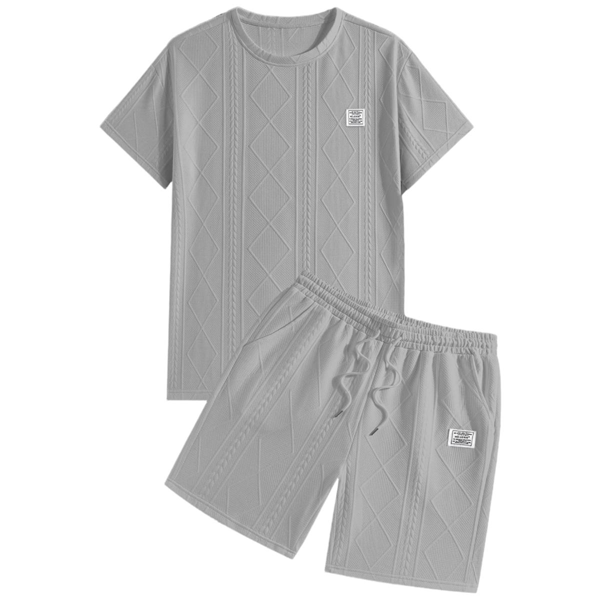 Men's 2-Piece Athleisure Set, Jacquard Short Sleeve T-Shirt and Shorts, Breathable Casual Fitness Outfit for Summer, Athleisure Wear Set, Casual Fitness Breathable, Outfits