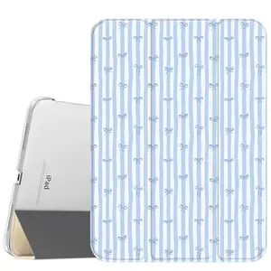 Sky Blue Bow Case for iPad A16 2025 / iPad air 6/ iPad mini 6, Slim Stand Cover with Soft Translucent Frosted Back Pencil Slot, for Samsung Galaxy Tab S9 Tablet Cases, Accessories, Holder