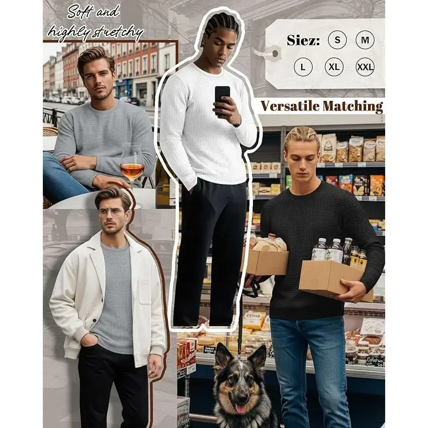 3 Pack Men's Waffle Long Sleeve Shirts, Crew Neck Thermal Underwear Tops Casual Pullover Sweaters Knit Undershirts(Sheet) 3 Pack Men's Waffle Long Sleeve Shirts, Crew Neck Thermal Underwear Tops Casual Pullover Sweaters Knit Undershirts(Sheet)