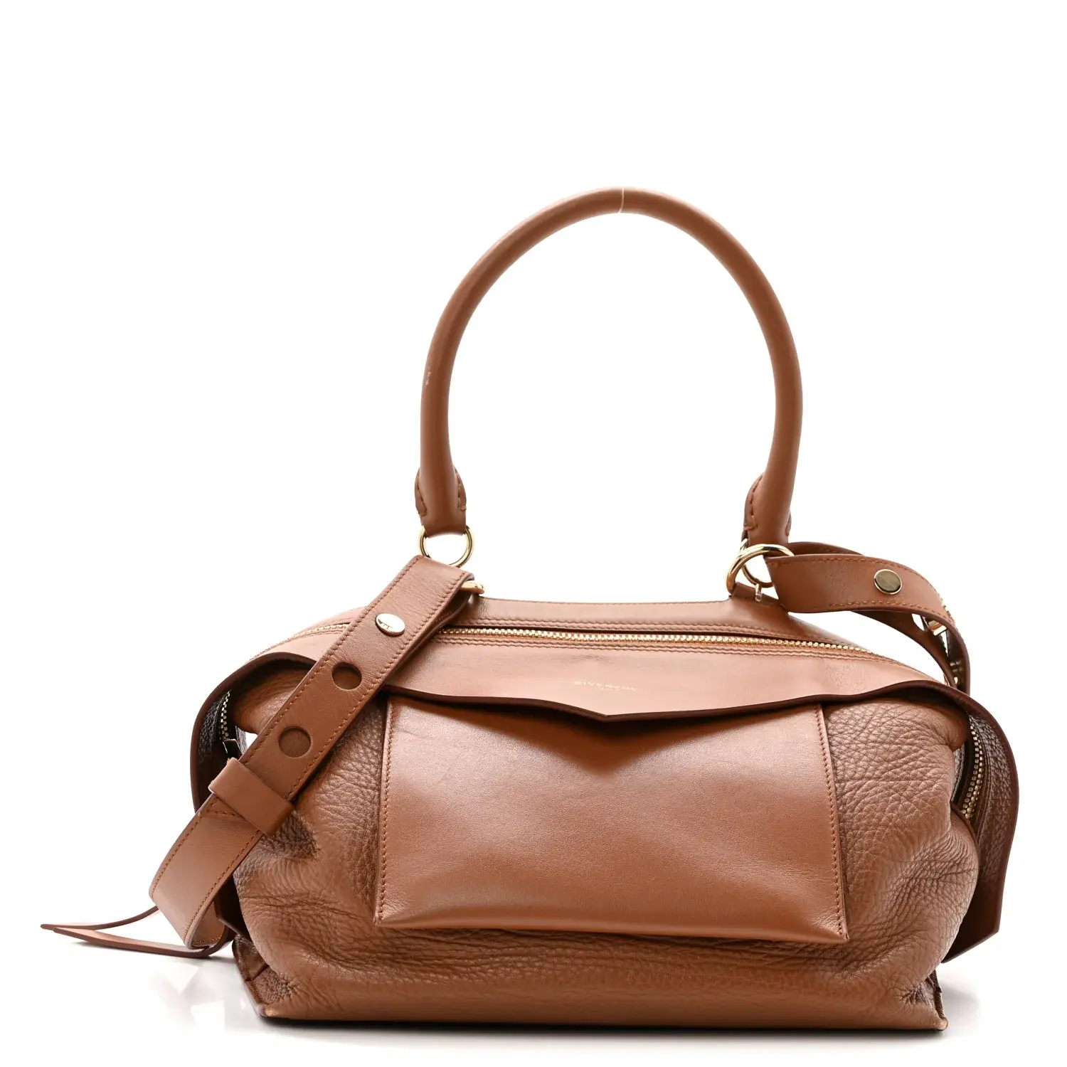 Pre-owned GIVENCHY Leather Shoulder Bags Calfskin Small Sway Cognac
