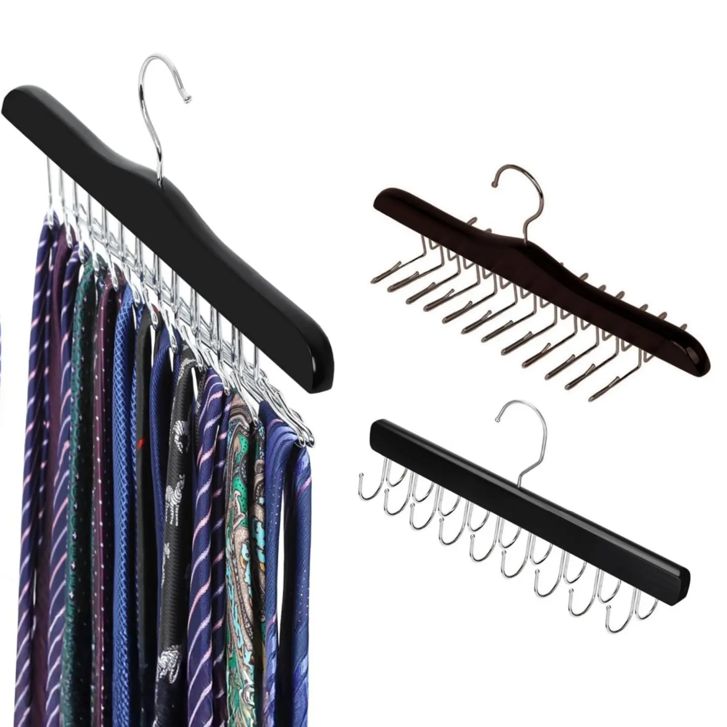 2Pcs Tie Rack Hanger for Closet, Wooden Tie Organizer for Men with 24 Folding Hooks, Space Saving Necktie Holder for Storage and Display Bra, Tank Top, Camisole - Home Improvement.