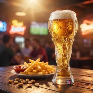 20oz/27oz Trophy-shaped Glass Beer Cup, Football-themed Creative Water Cup, Glass Cup for Fan Gatherings and Bars