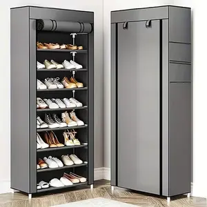 Layered Shoe Organizer with Fabric Cover, Holds 27-35 Pairs, Lightweight Sturdy Metal Shoe Rack, Easy Assembly Space Saving Storage for Entryway, Bedroom or Living Room