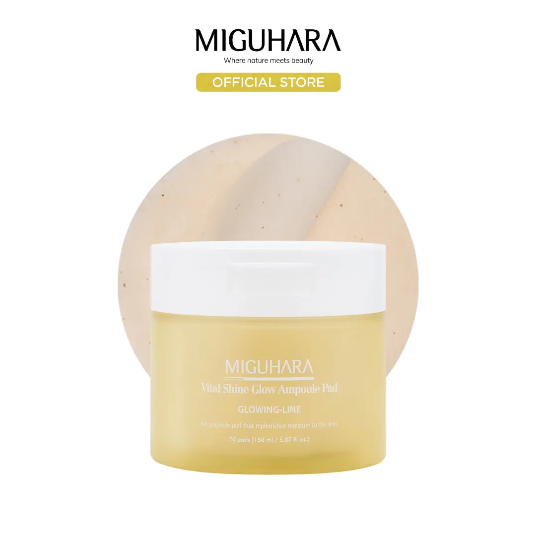 MIGUHARA Vital Shine Glow Ampoule Pad - Gentle Hydrating Toner Pad with Hyaluronic Acid & Niacinamide for Dry Dull Skin 150ml