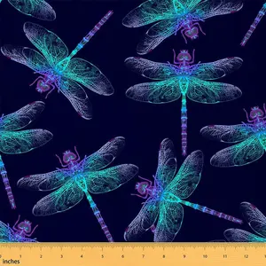Feelyou Durable Colored Synthetic Patterned Woven Textile Fabric, Tight-Weave Waterproof Dragonfly Upholstery Fabric, 1yd (36x58 in) for DIY Projects, Luxury Decor