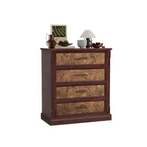 Garvee Farmhouse 4 Drawer Dresser with Metal Handles, Tall Chest of Drawers, Rustic Wooden Design, Suitable for Bedroom, Living Room, Hallway, Brown Finish, Doubles as TV Stand