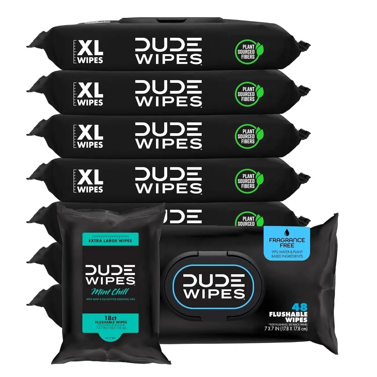 (Select for More Options) DUDE Unscented Adult Flushable Wipes and Mint Travel Pack, 402 Count | 8 packs of 48 extra large unscented flushable butt wipes plus 18 mint travel wipes. 99% water, vitamin E, aloe. Septic safe. Toilet