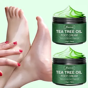 Tea Tree Oil Foot Cream with Vitamin E, Aloe Vera and Peppermint 50g - Enriched with powerful moisturizing ingredients, tea tree oil and phytosterols - for all skin types, cracked heels and rough feet - 50g