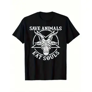 [100% Cotton] 100% Cotton Pentaram Gothic Satan-Themed T-Shirt- Soft, Breathable Crew Neck Tee Men, Casual Wear, Sizes S-3XL, Black, Short Sleeved Shirt, Suitable Summer, Loose Casual Round Neck, Men's Letter Printed T-Shirt