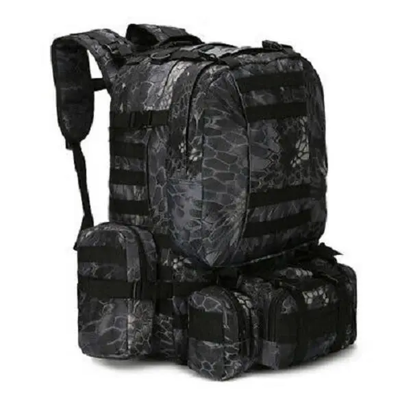 Military Style Tactical Backpacks 4 in 1 for Camping Hiking Hunting Bug Out Bag Outdoor 55L Pack Black Python Camo