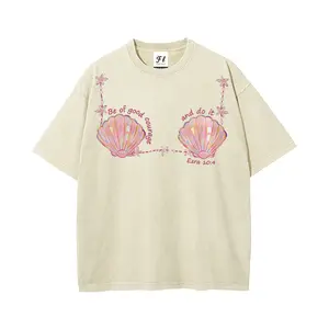 Be of Good Courage Ezra 10:4 Mermaid Shell Tee | Christian Mermaidcore Acid Wash Shirt,Retro Mermaid Shell Bible Verse Tee | Be of Good Courage Christian Coquette Top