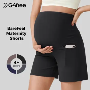 G4Free BareFeel Maternity Athletic Shorts with Pockets Over The Belly Workout Pants Comfy Summer Pregnancy Clothes Pregnant