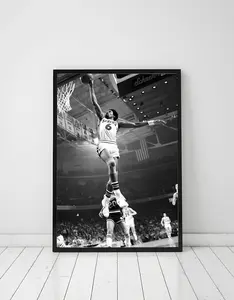 Julius Erving Dunk Basketball Poster, Basketball Wall Art, Black And White Art, Basketball Decor, Sports Poster