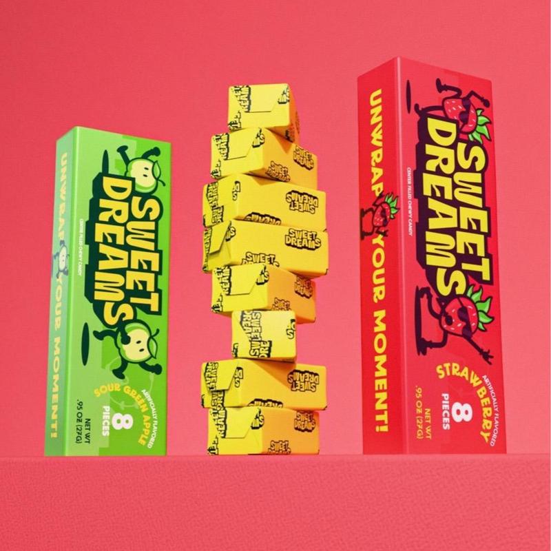 Sweet Dreams Center Filled Soft Chewy Candy Individually Wrapped, Gluten-Free Candies, Bulk Fruit Chews - Variety Pack 3 Sticks Per Bag, 8 Pieces Per Stick