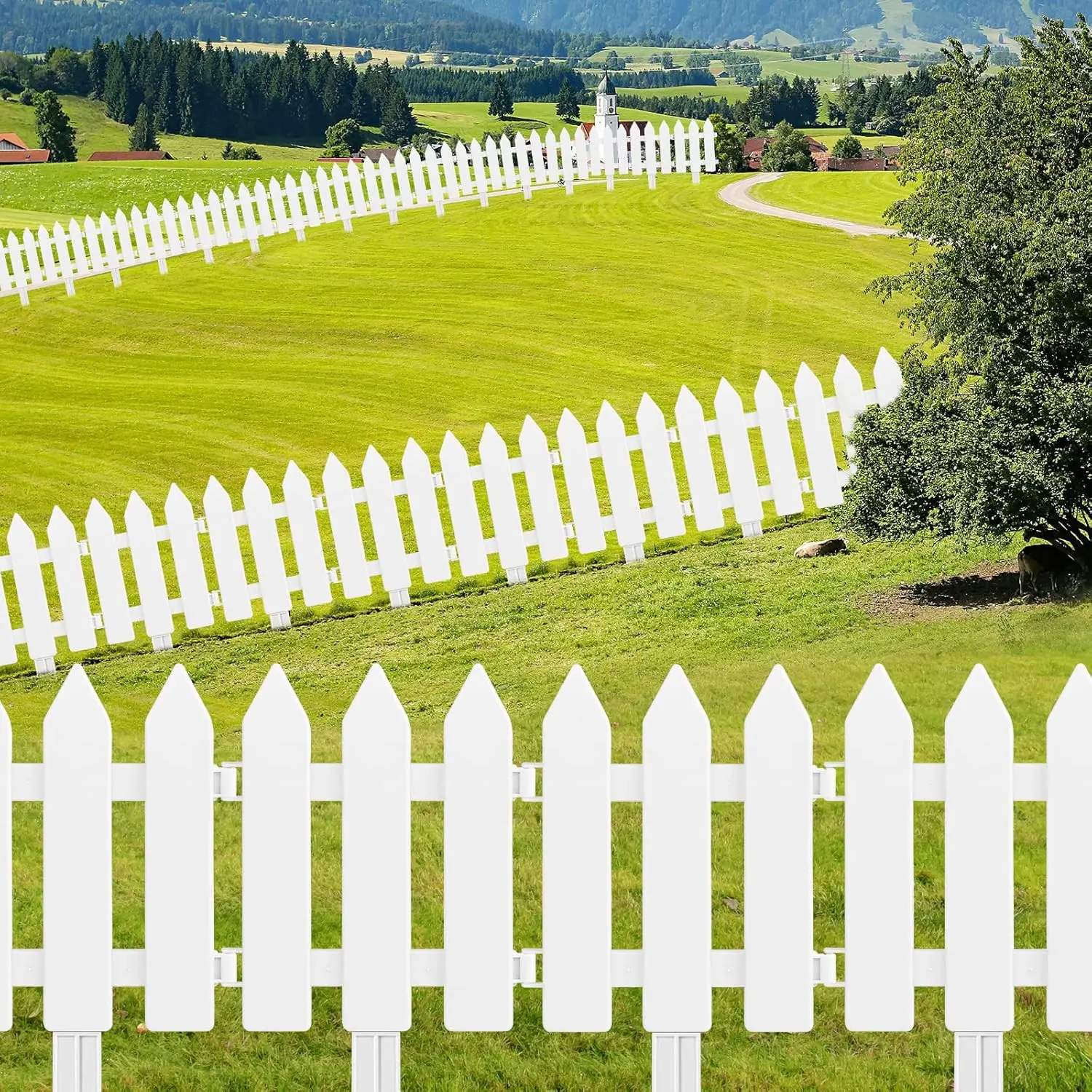 12 Pieces Garden Fence Set, Outdoor Garden Accessory, with 12 Inserts White Plastic Picket Fence for Lawn Flowerbeds Plant Borders Garden Edging Border Decorative Yard Easy Maintenance Anti-UV Protection Garden Fences