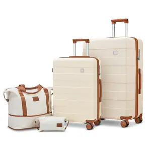 imiomo Luggage Sets 2 Piece Check and LargeHardside Suitcase with Spinner Wheels Lightweight Rolling Travel Luggage with TSA Lock (Beige 4PCS)