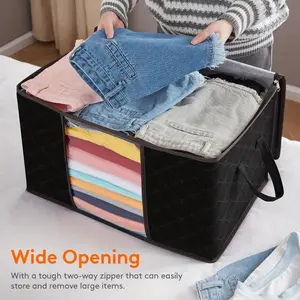 6 Pack Large Under Bed Storage, Underbed Storage Bags with 4 Handles, Foldable Underbed Storage Containers for Comforters, Blankets, Bedding, Sturdy Zipper, Clear Window, Black