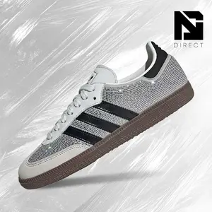 Adidas Samba OG Rhinestone Crystal White Silver – Women's Lifestyle Sneakers–Shoes For Woman-Vintage - Autumn & Winter & Spring & Summer-Inspired Running Shoes, Shock-Absorbing Comfort, Gym To Streetwear Casual Wear -Back To School- back to school –IH9055