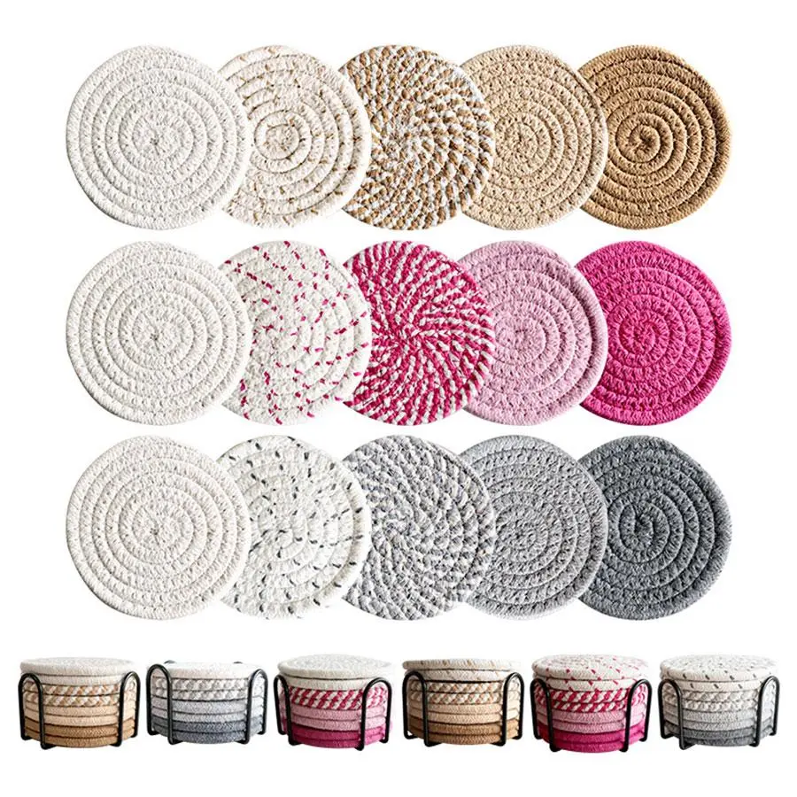 Round Coaster & Coaster Holder Set, Including Coaster & 1 Count Coaster Holder, Heat Resistant Cup Mat for Home Kitchen Dining Room, Kitchen Decorative Placemat, Coffee Table Mat