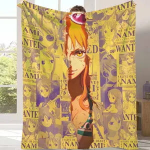 Anime Girl Flannel Blanket Vibrant Wanted Poster Print Soft Warm Lightweight AntiPilling Cozy Throw for Bedroom Living Room Sofa Office Travel Gift Collection Decor