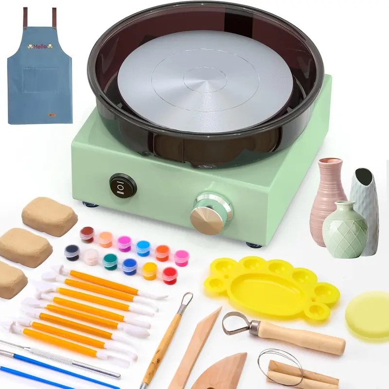 Clay Texture Pottery Wheel Mini Kit - 6 Inches Turntable, 2-Way Rotation, Metal Frame, Removable Splash Tray, 18PCS Sculpting Tools, Beginner-Friendly Setup, 6" Mini Creations, Full DIY Kit for Kids & Beginners, DealsForYouDays