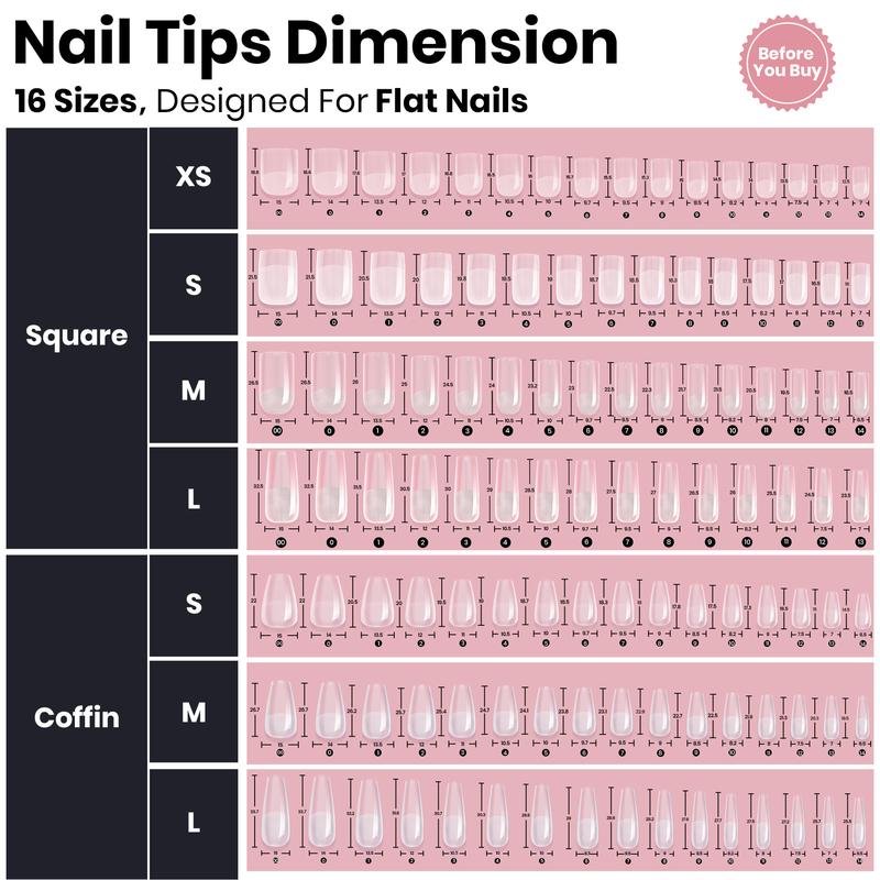 Beetles Tipex Instant Apex Nail Tips Thick Acrylic Nail Set for Flat Nails Manicure Stiletto Square Almond Coffin Nail Tips Nail Art DIY Gift for Women