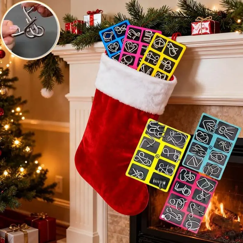 16pcs Metal Montessori Puzzle Solving Metal Wire Puzzle Pieces Solution Set 5.9''×7.08" Brain Teaser Wire Puzzle Chain Logic Educational Game Challenges Stress Relief Toys Thanksgiving Holiday Gift Ideas For Kids Christmas Stocking Stuffer tiktokshopsprin