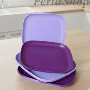 Set of 4 Purple Square Microwave-Safe Plates – 8 Inch BPA Free Reusable Dinnerware