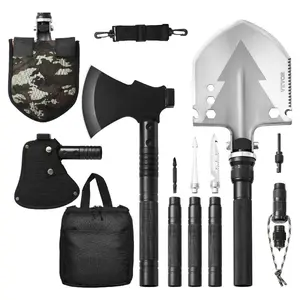 VEVOR Survival Shovel Survival Axe, 16-in-1 Camping Folding Shovels with Hatchet, Stainless Steel Tactical Shovel Hatchet Combo, Multifunctional Emergency Survival Gear Equipment for Camping Hiking
