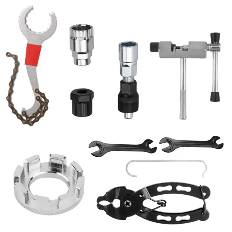 Bike Tool Kit, 9 Piece Set Professional Bicycle Repair Tools for Mountain Bike with 3-in-1 Cassette Remover Wrench Crank Puller Extractor Bottom Bracket Freewheel Remover Link Pliers Chain Breaker